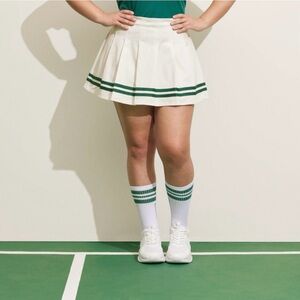 NWT Prince Pleated Pickleball Mid-Rise Mini Skirt - Cream/Green